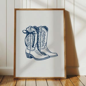 Coquette Cowgirl Boots Print, Girly Western Wall Art for Navy Dorm Decor, Digital Download
