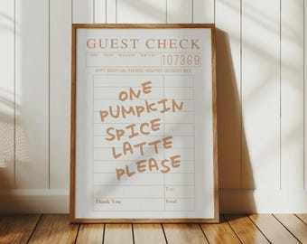 Pumpkin Spice Latte Guest Check Print, Cozy Coffee Wall Art for Warm Fall Decor, Digital Download