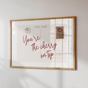 Cherry Print, Vintage Postcard Poster, Trendy Horizontal Wall Art, Retro Apartment Aesthetic, Cute Y2k Decor, Girly Kitchen Digital Download