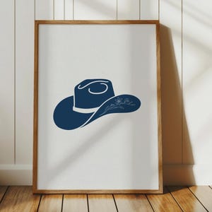 Navy Floral Cowboy Hat, Coastal Cowgirl Print, Girly Western Wall Art, Cute Western Poster for Cowgirl Nursery Decor, Digital Download