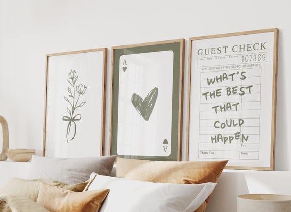 Olive Green Set of 3 Prints, Trendy Wall Art, Coquette Aesthetic Art, Cute Quote Poster for Teen Girl Bedroom Decor, Digital Download