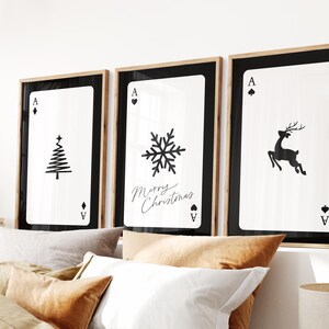 Christmas Playing Cards, Black Christmas Wall Art, Trendy Holiday Prints, Modern Christmas Aesthetic, Cute Xmas Decor, Printable Set of 3