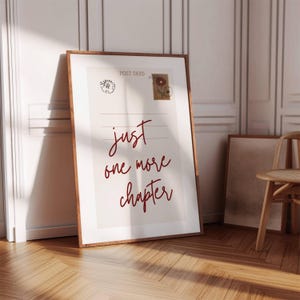 Just One More Chapter Print, Bookish Postcard Poster, Trendy Horizontal Wall Art, Book Lover Gift, Reading Corner Decor, Digital Download