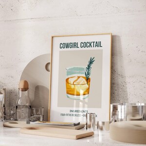 Cowgirl Cocktail Poster, Wildflowers & Wild Horses Inspired Print, Trendy Bar Cart Decor, Cute Apartment Aesthetic, Girly Dorm Digital Print
