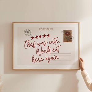 Chef Was Cute Print, Trendy Kitchen Wall Art, Vintage Postcard Poster, Horizontal Print, Retro Kitchen Aesthetic Decor, Digital Download