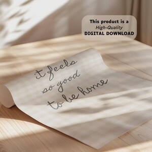 It Feels So Good To Be Home Print, Neutral Gingham Wall Art for Cottagecore Decor, Digital Download image 2