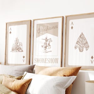 Oklahoma Smokeshow Set of 3, Ace Playing Card Poster, Retro Cowgirl Print, Modern Western Wall Art, Trendy Cowboy Decor, Digital Download