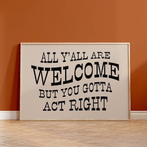 All Y&#39;all Are Welcome, Retro Horizontal Poster, Funny Cowgirl Print, Minimalist Western Wall Art, Modern Southwestern Decor, Digital Print