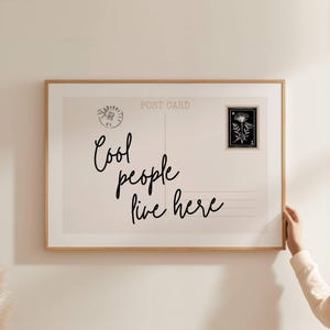Cool People Live Here, Retro Postcard Poster, Trendy Wall Art, Horizontal Print, Girly Apartment Aesthetic, Cute Dorm Decor Digital Download
