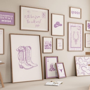 Coquette Cowgirl Gallery Prints, Girly Western Wall Art, Trendy Country Poster, for Purple Cowgirl Dorm Decor, Set of 15, Digital Download