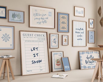 Winter Gallery Set of 15 Prints, Snowy Wall Art for Cozy Winter Decor, Digital Download