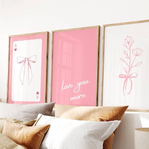 Love You More, Coquette Valentine Prints, Romantic Wall Art, Trendy Valentine's Day Aesthetic, Girly Galentine Decor, Cute Set of 3, Digital