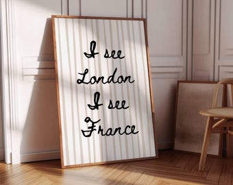 I See London I See France Stripe Print, Funny Bathroom Wall Art for Toilet Decor, Digital Download