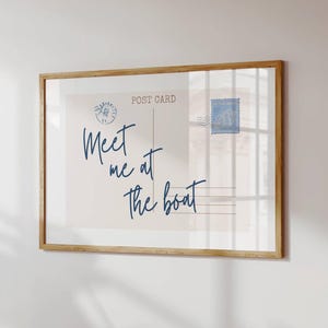 Meet Me At The Boat, Vintage Postcard Poster, Beach Print, Trendy Horizontal Wall Art, Minimalist Coastal Aesthetic Decor, Digital Download