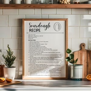 Sourdough Recipe Print, Kitchen Wall Art, Modern Farmhouse Print, Aesthetic Foodie Gift, Cute Cooking Art, Minimalist Typography, Printable