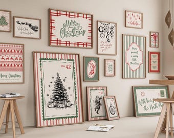 Vintage Christmas Gallery Set of 15 Prints, Retro Holiday Wall Art, Nostalgic Festive Posters for Classic Christmas Decor, Digital Download