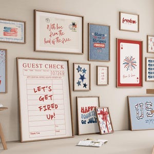 set of 15 red, white and blue 4th of july prints, trendy retro