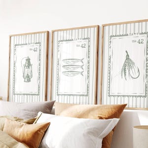 Fisherman Stamps Print, Sardine Poster, Retro Fishing Wall Art, Trendy Coastal Artwork, Fisherman Aesthetic Decor, Set of 3 Digital Download