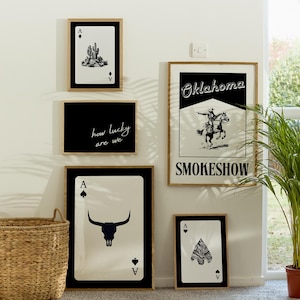 Trendy Western Wall Art, Retro Cowboy Print, Lucky Cowgirl Aesthetic, Modern Southwestern Decor, Gallery Set of 5 Posters, Digital Download