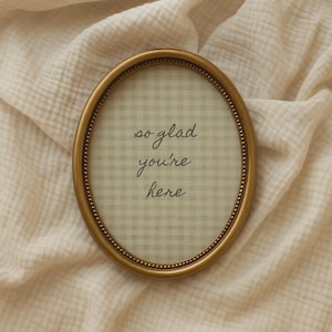 So Glad You're Here Print, Gingham Quote Wall Art for Cottagecore Decor, Digital Download