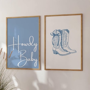 Coastal Cowgirl Wall Art Set of 2, Boots Trendy, College Apartment Aesthetic, Western Howdy Poster, Preppy Cowgirl Print, Girly Dorm Decor