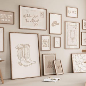 Beige Cowgirl Gallery Set of 15 Prints, Girly Western Wall Art for Neutral Dorm Decor, Digital Download