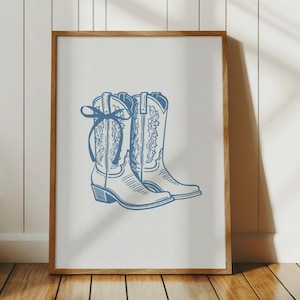 Coquette Cowgirl Boots Print, Girly Western Wall Art for Coastal Cowgirl Decor, Digital Download