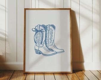 Coquette Bow Cowgirl Boots Print, Coastal Cowgirl Wall Art, Girly Western Print, College Apartment Aesthetic, Trendy Print, Dorm Decor