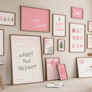 Pink Christmas Gallery Wall Art, Trendy Holiday Print, Coquette Christmas Aesthetic, Cute Holiday Decor, Set of 15 Posters, Digital Download