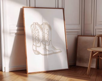 Cowboy Boot Print, Neutral Western Wall Art for Cowboy Decor, Digital Download