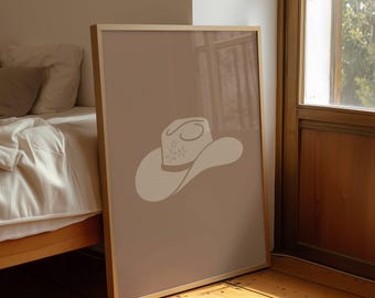 Neutral Cowboy Hat Print, Retro Western Wall Art for Cowboy Nursery Decor, Digital Download