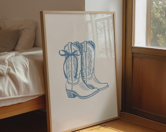 Coquette Cowgirl Boots Print, Girly Western Wall Art for Aesthetic Dorm Decor, Digital Download
