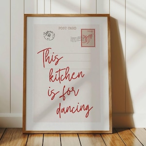 This Kitchen Is For Dancing Print, Trendy Wall Art, Vintage Postcard Poster, Retro Kitchen Print, Aesthetic Food Decor, Digital Download