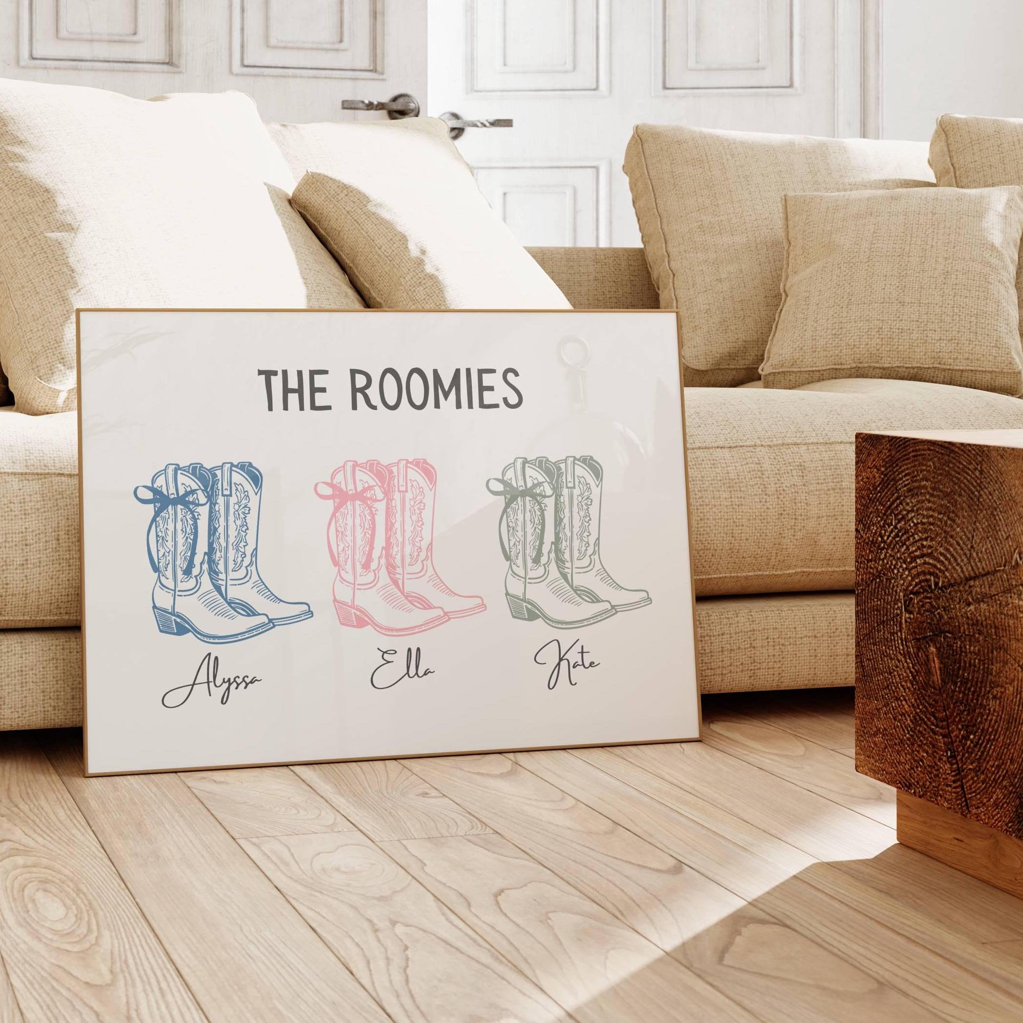Personalized Roommate Print, Custom Roomie Sign, Coquette Cowgirl Art, Horizontal Wall Art, College Apartment Dorm Decor, Digital Download