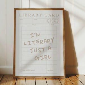 Library Card Print, Literary Just A Girl, Bookish Poster, Bookworm, Trendy Wall Art, Book Lover Gift, Reading Corner Decor, Digital Download