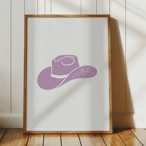 Lilac Cowgirl Hat Print, Girly Western Wall Art, Purple Coastal Cowgirl Print, Cute Poster for Cowgirl Nursery Decor, Digital Download