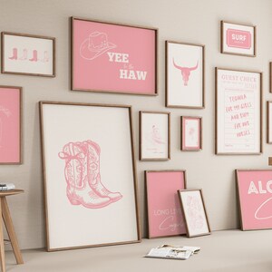 Coastal Cowgirl Gallery Wall, Set of 15 Print Bundle, Light pink and White