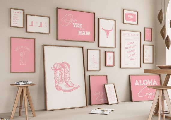 Coastal Cowgirl Gallery Set of 15 Prints, Beachy Western Wall Art for Pink Dorm Decor, Digital Download