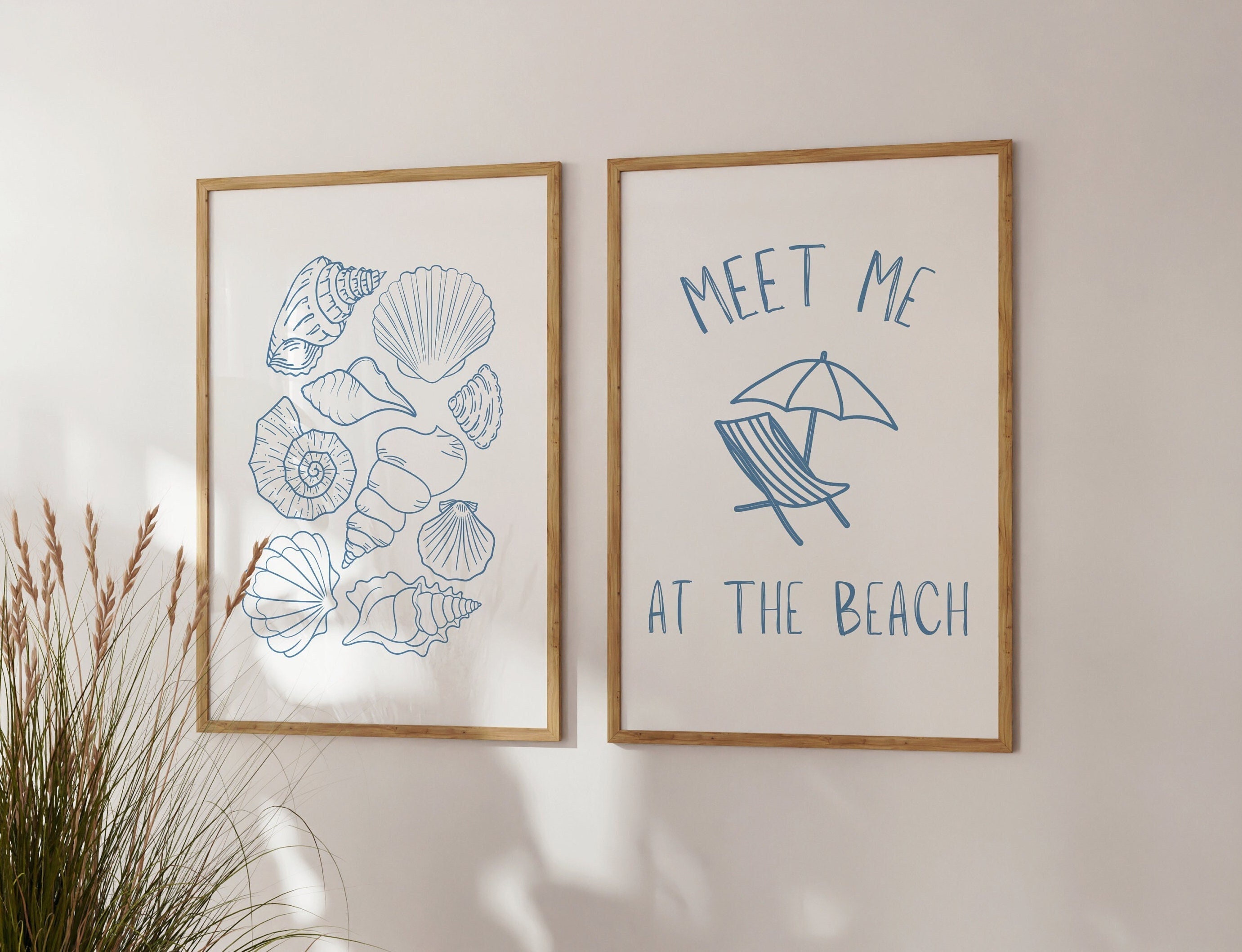Meet Me At The Beach, Coastal Grandmother Print, Beachy Aesthetic, Beach House Decor, Summer Poster, Set of 2 Wall Art, Digital Download