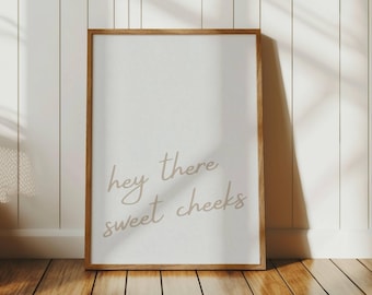 Sweet Cheeks, Cute Bathroom Print, Neutral Modern Wall Art, Girly Bathroom Decor, Trendy Toilet Poster, Minimalist Sign, Digital Download