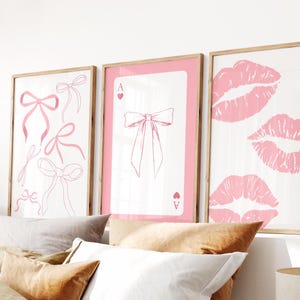 Pink Preppy Wall Art, Trendy Kisses Print, Ace Playing Card Poster, Girly Coquette Decor, Cute Dorm Apartment Aesthetic, Digital Download