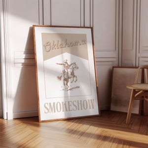 Oklahoma Smokeshow Poster, Retro Cowgirl Print, Vintage Western Wall Art, Girly Apartment Aesthetic, Trendy Cowboy Decor, Digital Download