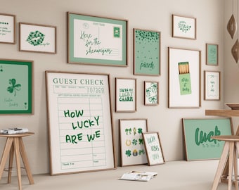 St Patrick's Print Gallery, Lucky Wall Art, Retro St Patty's Day Aesthetic, Cute Saint Patricks Day Decor, Trendy Set of 15 Digital Download
