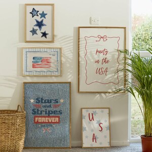 trendy patriotic wall art set in red white and blue