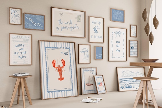 Beachy Gallery Set of 15 Prints, Girly Coastal Wall Art, Coastal Grandmother & Fisherman Aesthetic for Ocean Home Decor, Digital Download