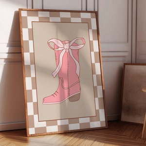 Coquette Cowgirl Poster, Trendy Bow Print, Preppy Cowgirl Boot Art, Dorm Room Decor, Apartment Aesthetic, College Poster, Digital Download