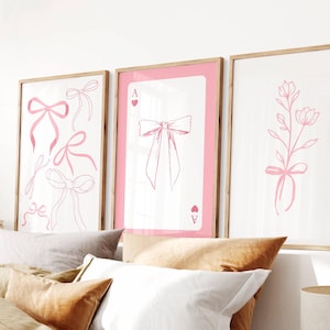 Coquette Wall Art, Girly Apartment Aesthetic, Soft Grandmillennial, Cute Nursery Print, College Dorm Decor, Trendy Set of 3 Digital Download
