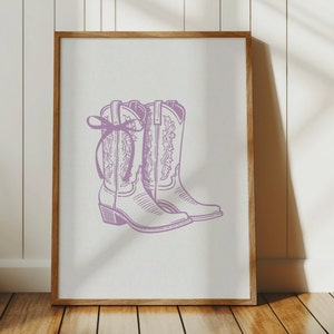 Lilac Coquette Cowgirl Boot Print, Coastal Cowgirl Wall Art, Girly Western Poster, Cute Apartment Aesthetic, Trendy Decor, Digital Download