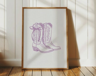 Lavender Coquette Cowgirl Boots Print, Girly Western Wall Art for Purple Room Decor, Digital Download