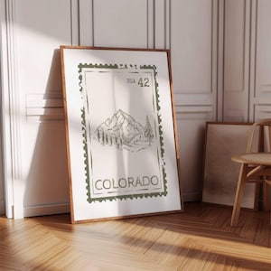 Colorado State Stamp Print, Vintage Travel Wall Art, Rocky Mountains Art, Nature Aesthetic, Rustic Poster for Cabin Decor, Digital Download